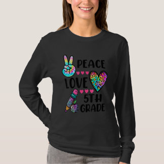 Tie Dye Peace Love 5th Grade Back To School Leopar T-Shirt