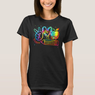 Tie Dye Pencil Peace Love Teach Back To School Tea T-Shirt