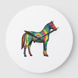 Tie-Dye-Pferd Vintage-Stichvektor Kunst Große Wanduhr