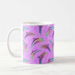 Tie Dye Pink Marine Animals Dolphins Marlins Kaffeetasse