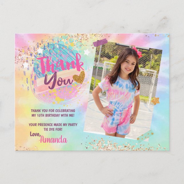 Tie Dye Rainbow Photo Carte de remerciements (Devant)