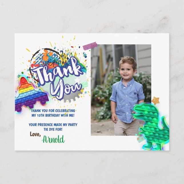 Tie Dye Rainbow Photo Carte de remerciements (Devant)