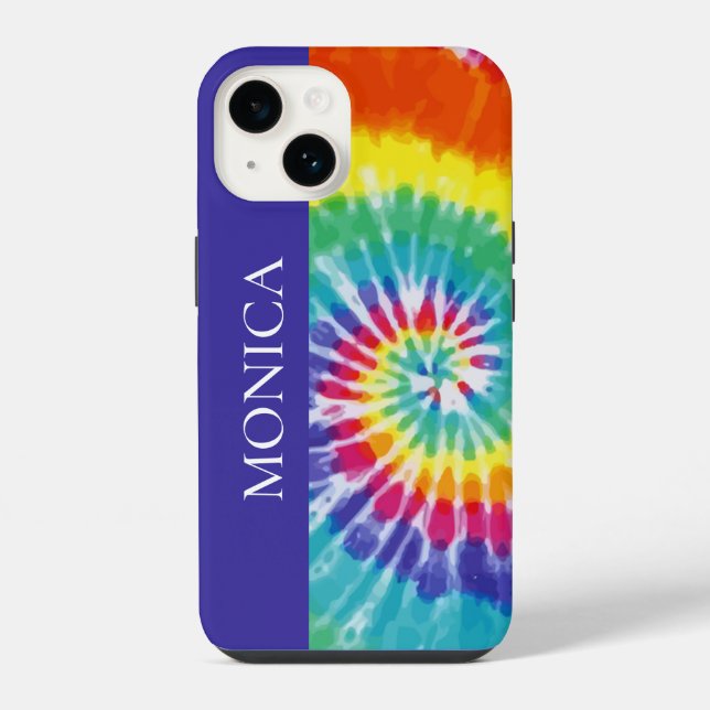 Tie Dye Retro Monogram Farbig iPhone 14 Hülle (Rückseite)