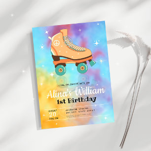 Tie Dye Roller Patinage Anniversaire Invitation