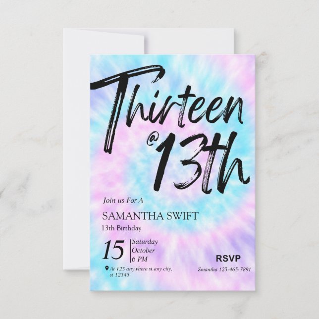 Tie Dye Sweet 13e anniversaire invitations (Devant)