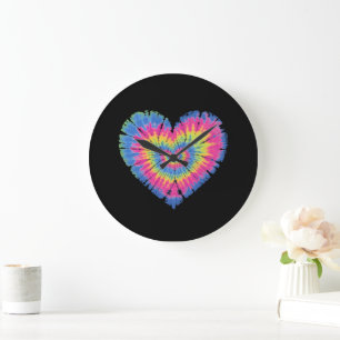 Tie Dye Valentinstag Bunte Herzen Tag Große Wanduhr