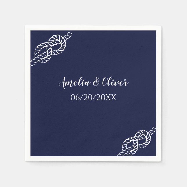 Tied The Knot Nautical Rope White & Navy Wedding Serviette (Vorderseite)