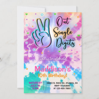 TieDye aus Single Ziffern Girl Birthday einladen. Einladung
