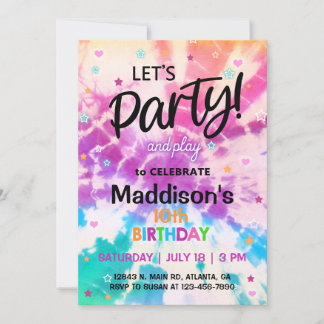 TieDye Girl zum Geburtstag Einladung. Einladung