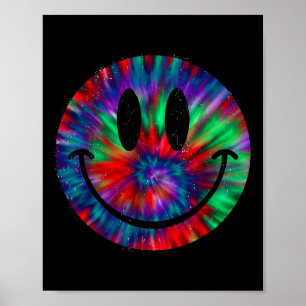 Tiedye-Lächeln-Gesicht Retro-Regenbogen-Design Kin Poster