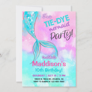 TieDye mermaid Girl Birthday Einladung. Einladung