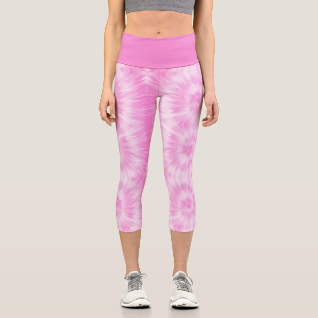Tiedye Pink Spiral Hippie Gefärbte Krawatte Capri Leggings (Vorderseite)