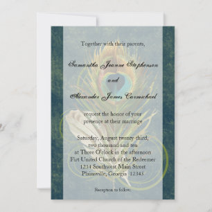 Tief Aquamarine Pfauenfedern Hochzeitseinladungen Einladung