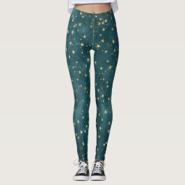 Tief aquamariner Nachthimmel Himmelsgoldenstern Leggings