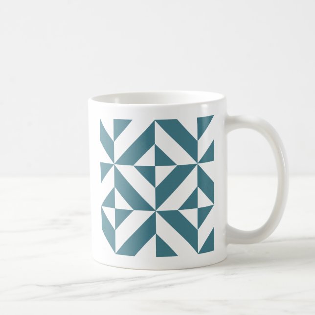 Tief Aquamarines Green Geometric Deko Cube Pattern Kaffeetasse (Rechts)