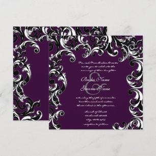 Tief Aubergine & Schwarze elegante Hochzeitseinlad Einladung