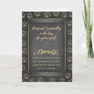 Tief Beileid Pet Loss Schwarz & Gold Paw Print Karte