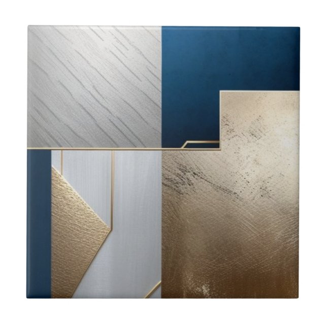 Tief blau, weiß und golden geometrisch fliese (Vorderseite)