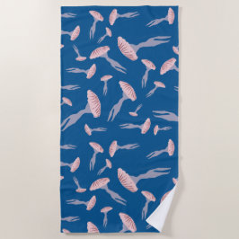 Tief blaue Meeresquallen-Muster Strandtuch