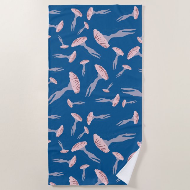 Tief blaue Meeresquallen-Muster Strandtuch (Vorderseite)