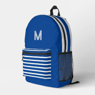 Tief blaue und weiße Streifen - mit Monogramm Bedruckter Rucksack