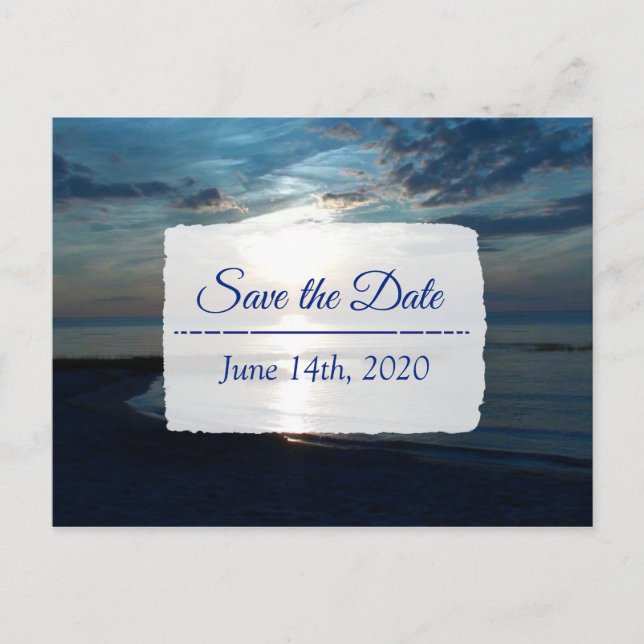 Tief blauer Ozean Sonnenuntergang Save the Date Postkarte (Vorderseite)