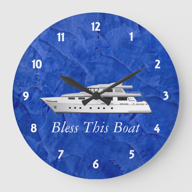 Tief blauer Segen dieses Boot Wallclock Große Wanduhr (Vorderseite)