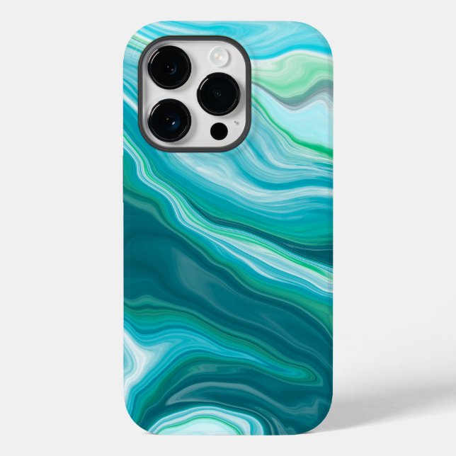 Tief blauer und Aquamariner grüner Marmor Kunst Case-Mate iPhone 14 Pro Hülle (Rückseite)