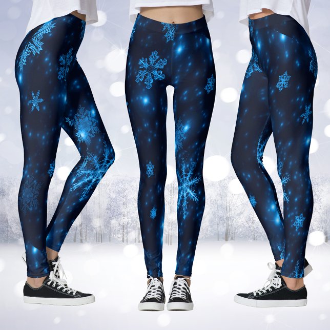 Tief blauer und heller Schneeflocken Leggings (Deep Blue & Bright Snowflakes Leggings)