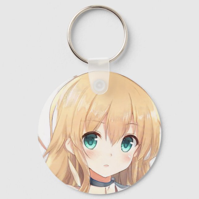 Tief blond Mädchen grüne Augen Anime Manga Schlüsselanhänger (Vorderseite)