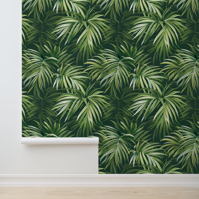 Tief grüne Palme verließ exotische Flora Tapete (Anwendung)