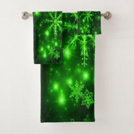 Tief grüne Schneeflocken Handtuchhalter Set