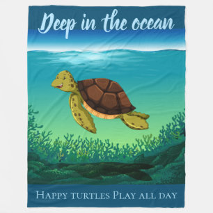 Tief im Ozean spielen glückliche Schildkröten den Fleecedecke