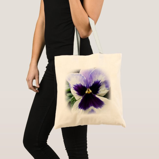 tief lila auf weiße Pansie Tragetasche (Vorderseite (Produkt))