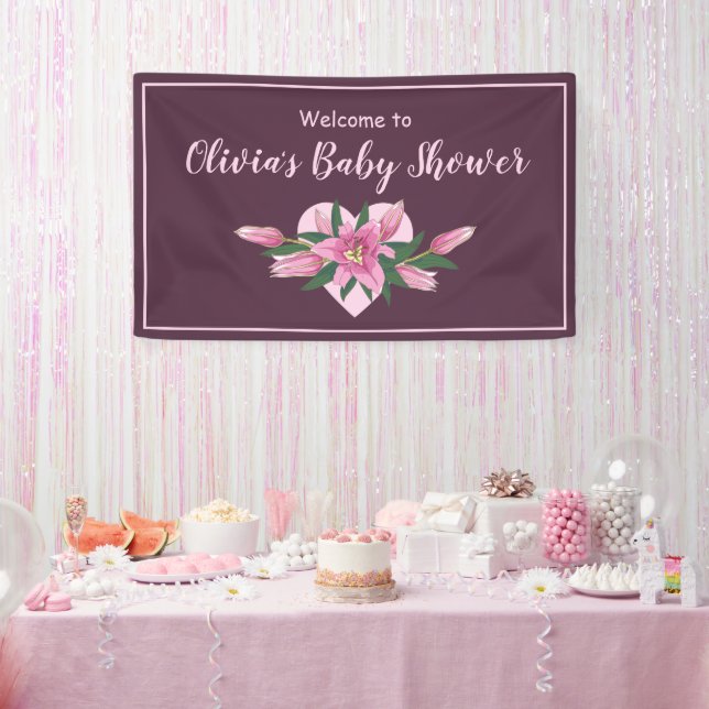 Tief Lila blühende Lilies Kinderdusche Einladung Banner (Party)
