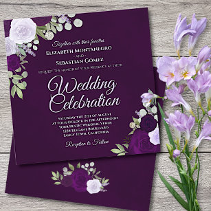 Tief Lila elegante Lavendel & Plum Rose Hochzeit Einladung
