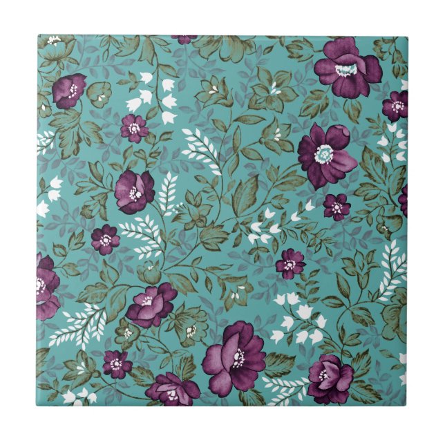 Tief Lila Flora Fliese (Vorderseite)