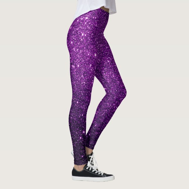 Tief Lila funkelnde Glitzer Glam Leggings (Rechts)