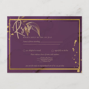 TIEF LILA GOLD-BLÄTTER Einladung Hochzeit Postkarte