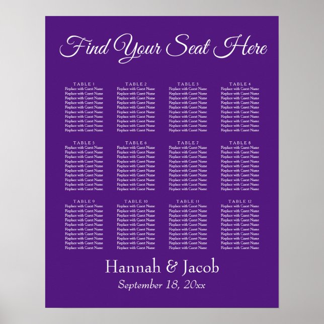 Tief Lila Hochzeitssitzkarte Poster (Vorne)