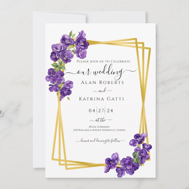 Tief Lila Violetten zum Hochzeitsempfang Einladung (Vorderseite)