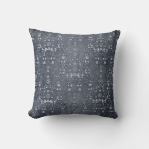Tief Pewter Silvery Gray Floral Damask Muster Kissen