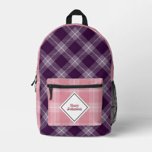 Tief Pflaume und weich rosa Kariert personalisiert Bedruckter Rucksack