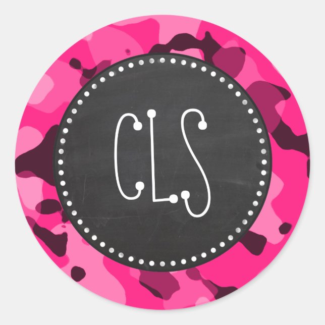 Tief rosa Camouflage; Chalkboard-Look Runder Aufkleber (Vorderseite)