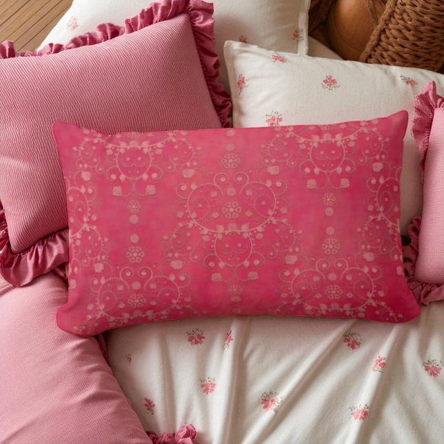 Tief rosa, florales Damaskusmuster Lendenkissen (Von Creator hochgeladen)