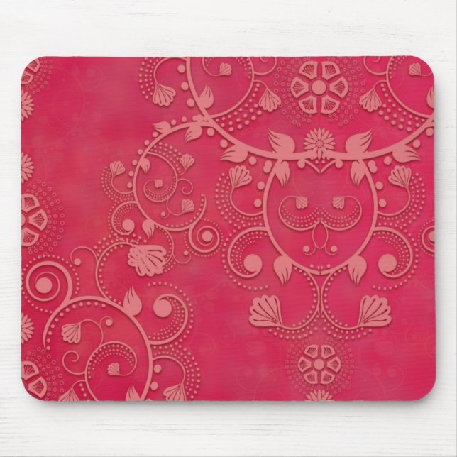 Tief rosa, florales Damaskusmuster Mousepad (Vorne)