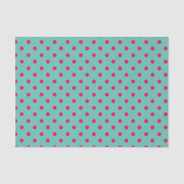 Tief rosa Punkte auf Aqua Blue Seidenpapier (Vorderseite)