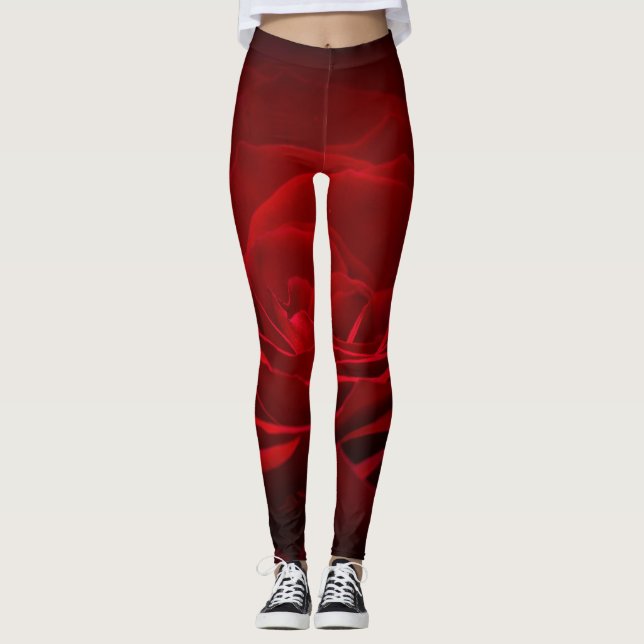Tief rote Rose auf schwarz Leggings (Vorderseite)