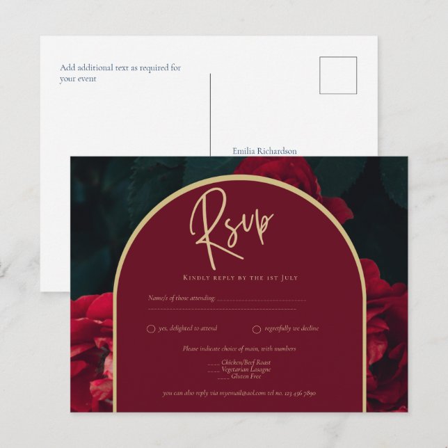 Tief Rote Rosen Forest Green Winter Wedding UAWG Postkarte (Vorne/Hinten)
