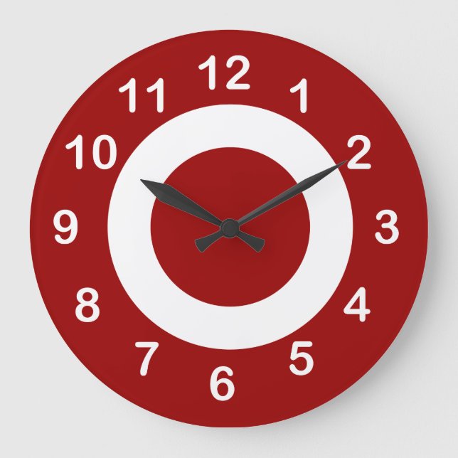 Tief rote und weiße Zielkreise Große Wanduhr (Vorderseite)